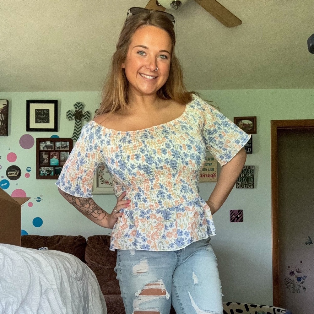 Essie Floral Smoke Top in Blue or Peach